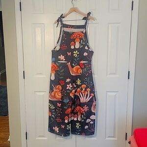 Mushroom and snail printed overalls